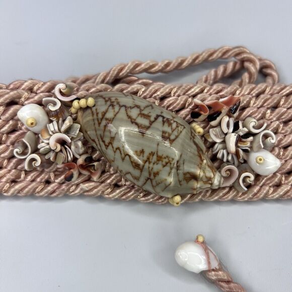 Vintage Shell Tie Pink Belt One Size Woven Rope Braided Waist Hippie Boho  80s - Picture 2 of 7